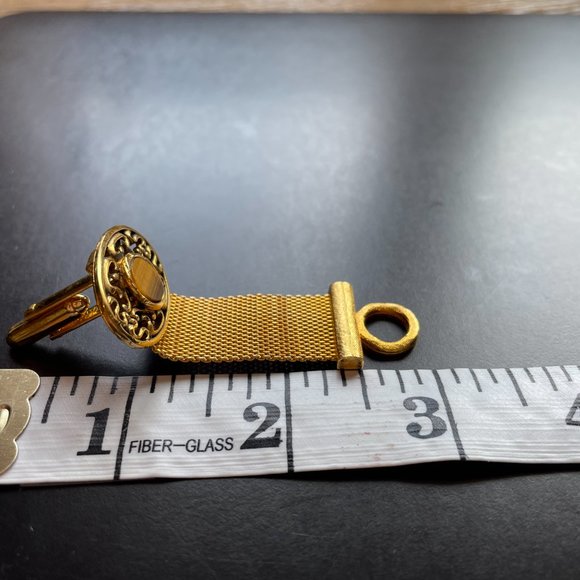 Gold Mess Cufflink with Oval Filigree Shape/Round Tiger Stone - Vintage 1970's - Picture 5 of 9